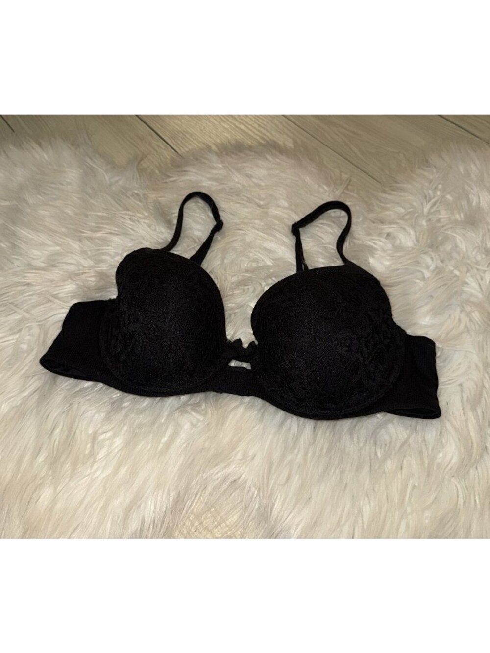 Victorias Secret Body By Victoria Lined Demi Bra Underwire Lace Womens 36B Black